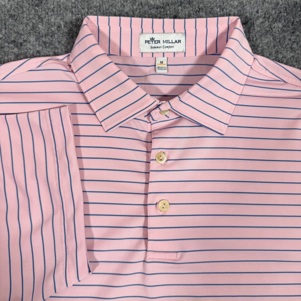 Peter Millar Summer Comfort Polo Striped Mens M Pink Performance EUC